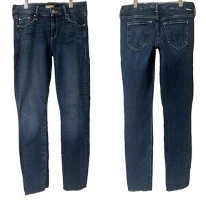 Mother Looker Ankle Fray Jeans Size 25 In Girl Crush Blue Stretch Raw Frayed Hem